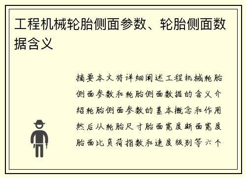 工程机械轮胎侧面参数、轮胎侧面数据含义