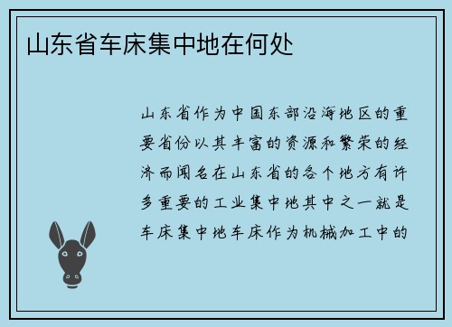 山东省车床集中地在何处